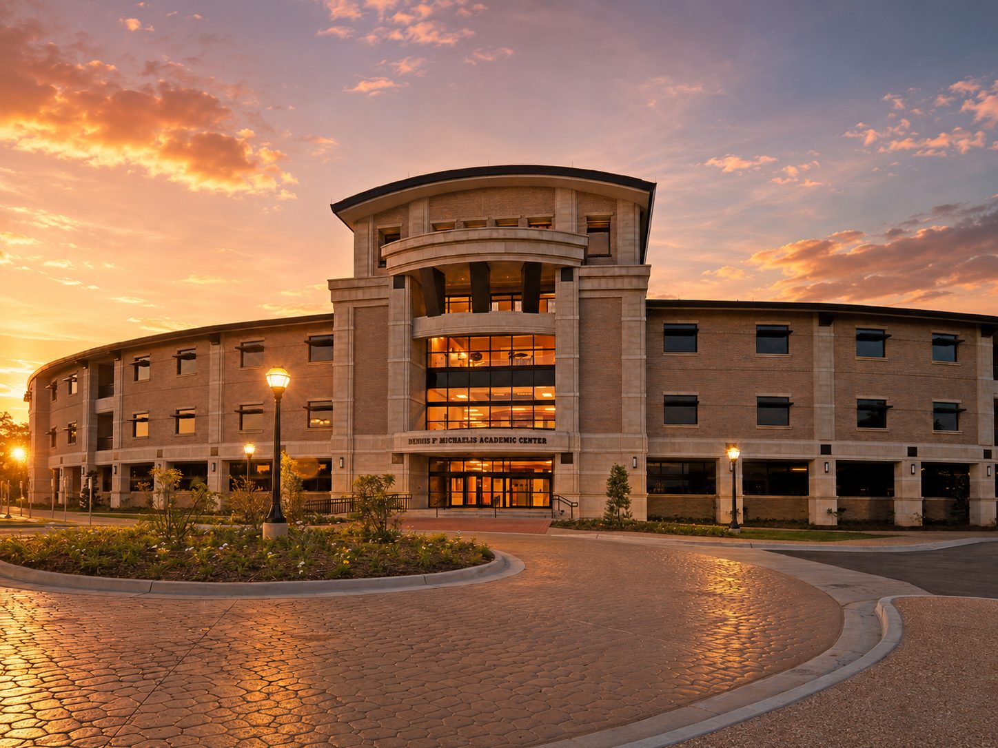 The Michaelis Academic Center at McLennan Community College at sunset