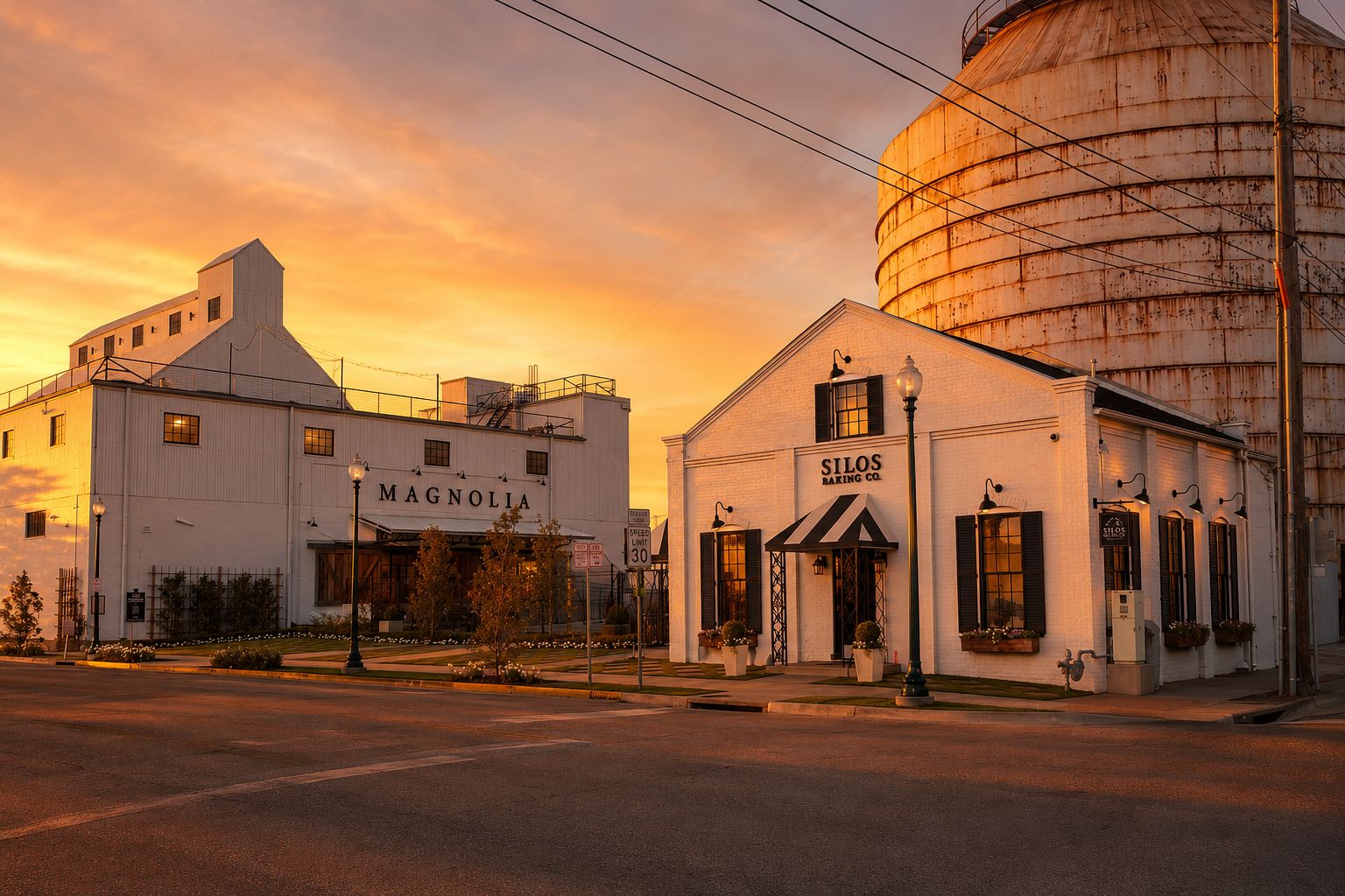 Magnolia Market at the Silos in downtown Waco at twilight